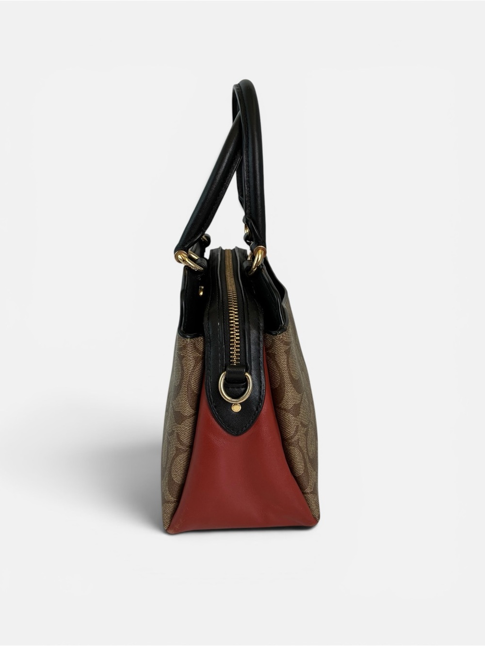Coach Brown Signature Satchel with Black Handles and Red Sides - Picture 3 of 10
